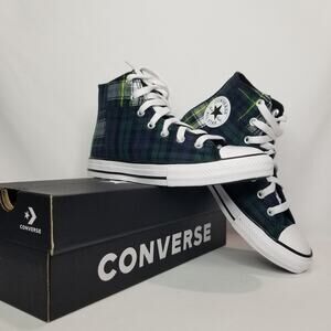 Converse  CTAS Plaid Hi Tops Brand New Youth Size 3 Green Plaid  A09287F NWT
